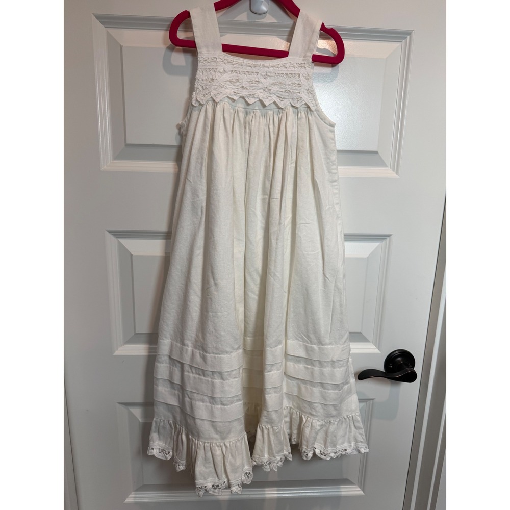 Chabre Kids White Linen Cotton Lace Heirloom Maxi Dress Size 5 USA Vintage